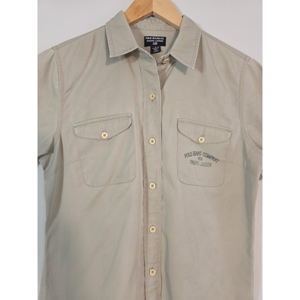 Vintage Polo Jeans Co Ralph Lauren Women's L Khaki Button Up Shirt Y2K - Picture 4 of 11
